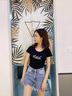俞兆林2025夏季新款短袖t恤女正肩白色字母印花修身顯瘦氣質(zhì)時(shí)尚打底衫 黑色-圓領(lǐng)【SOUL白】 XL 111-125斤 曬單實(shí)拍圖