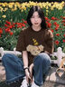 LDBE純棉短袖t恤女2025新款夏季早春寬松美式復(fù)古圓領(lǐng)體恤半袖上衣ins 棕色【純棉重磅260g】 M 曬單實(shí)拍圖