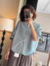 芭芙達妮簡約休閑中袖襯衫女2025夏季收腰洋氣減齡寬松顯瘦百搭翻領襯衣 藍色 L 建議100-115斤 曬單實拍圖