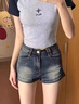 微光里美式復古牛仔短褲女2025夏季新款薄款高腰a字超短辣妹熱褲短裙子 復古牛仔短褲【復古藍 L】 曬單實(shí)拍圖
