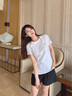 Calvin KleinJeans25夏季女士休閑簡(jiǎn)約字母ck凈色修身針織短袖T恤47AB804 YAA-月光白 XS 曬單實(shí)拍圖