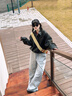 Mmlg 87mm 休閑褲女夏季新款字母刺繡韓系潮牌情侶同款直筒針織長褲子 花灰色 S 曬單實拍圖