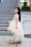 萱微妮女童高端禮服女孩花童生日公主裙輕奢小眾鋼琴表演六一兒童演出服 香檳色 140 曬單實(shí)拍圖