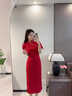 柏潮紅色旗袍敬酒服結婚改良新中式新娘回門(mén)服年輕款訂婚禮服連衣裙女 杏色 單披肩 S 曬單實(shí)拍圖