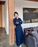 BASIC HOUSE/百家好復(fù)古通勤風(fēng)牛仔連衣裙女2025春收腰顯瘦襯衫裙 牛仔藍(lán) 含腰帶 M 曬單實拍圖