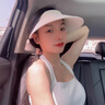 唐獅;TONLION防曬帽女夏季新款防紫外線冰絲粉色太陽帽子發(fā)箍大帽檐空頂遮陽帽 米色 曬單實拍圖