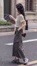 清池影（QINGCHIYING）美式復(fù)古工裝半身裙2025夏季新款高腰開叉抽繩a字顯瘦軍綠色裙子 深灰色【單件】 M 95斤-105斤 曬單實(shí)拍圖