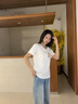 真維斯（JEANSWEST）v領t恤女2025夏季新款純棉短袖女韓版潮流小個子寬松正肩短袖上衣 白色 毛絨花口袋_K_ 2XL 曬單實拍圖