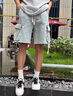 凰梡工裝牛仔短褲男士夏季薄款潮牌休閑中褲男生寬松大碼五分褲子男款 淺藍色 XL 曬單實拍圖