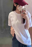 允橘白色短袖女純棉t恤新款2025年上衣體恤顯瘦遮肚子寬松學(xué)生女裝 圓領(lǐng)寬松白色短袖 均碼 【建議80-120斤】 曬單實(shí)拍圖