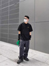 陌汀2025新款潮牌夏季港風圓領短袖t恤男士衫ins復古純棉寬松大碼上衣 黑色 0013 M 曬單實拍圖