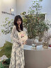 棉致法式碎花淺藍(lán)色方領(lǐng)吊帶連衣裙超仙海邊度假沙灘裙別致絕美兩件套 藍(lán)色裙子+淡藍(lán)開衫  【套裝】 L 105-120斤 曬單實拍圖