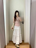 韓璐嬌（hanlujiao）連衣裙女裝2025夏季新款茶系穿搭一整套清純奶甜別致絕美套裝裙子 粉色上衣+白色半裙 M 曬單實拍圖