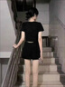 CTOX牛仔半身裙女2025夏季新款復古百搭時(shí)尚辣妹超短裙包臀裙裙褲裙子 黑色 【帶內襯+配腰帶】 M (建議95-105斤) 曬單實(shí)拍圖