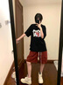 POUM男女同款美式復古高街紅色工裝短褲夏季寬松百搭ins潮流抽繩褲子 JGCLFS-DK24紅色 XL 曬單實拍圖