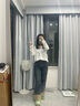 素織錦白襯衫女職業(yè)正裝春夏長袖寬松白色襯衣女士西裝內搭空乘面試上衣 純白長袖V領衫【均碼】 曬單實拍圖