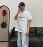 NYING美式鋼印短袖t恤男25夏季新款潮牌扎染重磅大碼寬松五分袖上衣服 T2506白色 XL （130-150斤） 曬單實(shí)拍圖