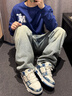 NFL超級(jí)碗男鞋夏季透氣休閑板鞋情侶款厚底增高鞋子男女潮鞋 白藍(lán) 42 曬單實(shí)拍圖