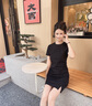FILA 斐樂官方女子針織連衣裙2025夏季新款時尚休閑簡約修身T恤裙 正黑色-BK M 165/84A/M 曬單實(shí)拍圖