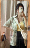 VEOX復(fù)古扎染碎花短袖襯衫女士夏季衣服2025新款小眾襯衣寬松外套上衣 513#淺綠花朵 XL (建議119-135斤) 曬單實(shí)拍圖