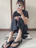樸西2025春夏男士eva新款人字拖拖鞋薄底柔軟防臭耐磨夾腳情侶款拖鞋 珍珠黑 經典黑色-永不過時 44-45 曬單實拍圖
