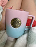 星巴克（Starbucks）杯子粉綠漸變銅章馬克杯辦公室女生大容量送禮咖啡高顏值陶瓷水杯 粉綠漸變單杯原裝盒 曬單實(shí)拍圖