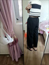 FSHE時(shí)尚秋季套裝女新款韓版寬松學(xué)院風(fēng)條紋Polo領(lǐng)上衣+闊腿褲兩件套 條紋polo上衣+黑綁帶褲【一套裝 L 【合適105-125斤】 曬單實(shí)拍圖