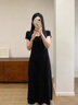 clotho Rennie品牌女裝短袖連衣裙女中長款2025夏季新款韓版百搭修身遮肉顯瘦 黑色 M 曬單實(shí)拍圖