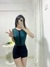 熱浪綠色泳衣女款新款連體高領(lǐng)復(fù)古夏季平角保守游泳館專用泡溫泉泳裝 曬單實拍圖