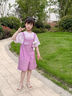 迪士尼女童背帶褲套裝夏季2025新款洋氣女大童短袖褲子夏裝兒童休閑短褲 紫色 130 cm 建議身高120cm左右 曬單實(shí)拍圖