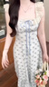 舒芳蝶（shufangdie）法式藍色碎花方領吊帶連衣裙子女夏季2025年新款開春韓系穿搭套裝 藍色連衣裙 M 曬單實拍圖