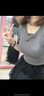 Jret別致半開領(lǐng)系扣短袖正肩t恤女小眾春夏韓版修身上衣短款 灰色 M 建議90-105斤 曬單實(shí)拍圖