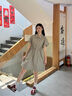 森馬（Semir）連衣裙女翻領(lǐng)燈籠袖鹽系休閑風(fēng)2025新款夏季防曬收腰短裙戶(hù)外 土灰綠40964 S 曬單實(shí)拍圖