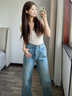 俞兆林天絲淺色刺繡闊腿牛仔褲女夏季薄款高腰寬松大碼胖mm顯瘦冰絲直筒 復古藍[小個(gè)子] M 【95-105斤】 曬單實(shí)拍圖