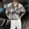 杰遜斯水墨花襯衫男士短袖夏季冰絲2025新款男裝高級(jí)感痞帥印花襯衣男款 CC254黑色（單件襯衫） L （110-125斤） 曬單實(shí)拍圖