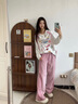 俞兆林（YUZHAOLIN）美式運動(dòng)休閑褲女2025春秋新款高腰條紋衛褲寬松顯瘦直筒闊腿褲 粉色 M 建議90-110斤 曬單實(shí)拍圖