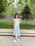 優(yōu)優(yōu)1點(diǎn)（Yoyo one）女童套裝夏季薄款兒童2025新款夏裝裙褲洋氣連衣裙中大童冰絲裙子 18988白色+藍色裙褲 170 170cm 曬單實(shí)拍圖