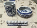玉水湖 洗毛筆文房四寶洗筆缸筆架山套裝筆山書(shū)法筆擱擺件筆筒毛筆筒架子用品洗陶瓷筆架擱掛毛筆墨池 中號青花陶瓷【4件套】 曬單實(shí)拍圖