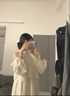 萬(wàn)欣兒法式超仙甜美掛脖露肩連衣裙女2025夏季設(shè)計(jì)感網(wǎng)紗荷葉邊長(zhǎng)袖裙子 杏色 M 建議95-105斤 曬單實(shí)拍圖