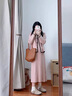 婧麒（JOYNCLEON）孕婦春裝連衣裙兩件套2025新款氣質(zhì)高級感寬松針織開(kāi)衫吊帶裙 粉色毛衣外套+吊帶裙套裝 M 曬單實(shí)拍圖