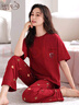 美即萊（MEIJILAI）睡衣女夏季純棉短袖長(cháng)褲紅色本命年薄款夏天全棉女士家居服套裝 27006 XL（身高165-170體重120-140） 曬單實(shí)拍圖