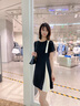 MeetMetro瑪依爾不規則撞色連衣裙女2025夏裝設計感蝴蝶結百褶裙氣質(zhì)a字裙 黑色 S 曬單實(shí)拍圖