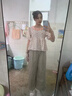 PMOG日系軟妹寬松甜美高腰闊腿褲女夏季百搭薄款休閑學(xué)生九分褲潮 杏色云朵褲（松緊腰） S 曬單實(shí)拍圖