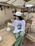 一寸相思白色短袖t恤女2025夏季新款洋氣百搭純棉夏裝小個子半袖上衣體恤 白色-戴帽女孩 L (100-110斤） 曬單實拍圖