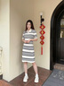 TOMMY HILFIGER25新款夏季女優(yōu)雅老錢風(fēng)亞洲版V字POLO顯瘦針織連衣裙47325 白藍(lán)條紋0BI M 曬單實拍圖