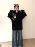 LDBE黑色刺繡連帽衛(wèi)女2025新款春秋寬松設(shè)計(jì)感薄款上衣美式復(fù)古外套潮 黑色（春秋薄款） M 曬單實(shí)拍圖