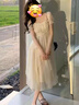 粉媚夢(mèng)小香風(fēng)連衣裙女純欲夏季裙子衣服女裝沙灘裙高級感海邊穿搭長(cháng)裙 收腰不規則甜美長(cháng)裙米白色 L 【建議120-130】 曬單實(shí)拍圖