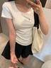 鉑吶苓短袖t恤女夏季純色修身顯瘦純欲辣妹上衣圓領(lǐng)時(shí)尚百搭休閑打底衫 短袖女【白色】 M 曬單實(shí)拍圖