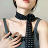 明月歸絲巾女長條波點系脖設計感時尚玫瑰花圍脖飄帶秋冬百搭韓系高級感 波點黑色玫瑰花 曬單實拍圖