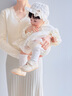 U&MUDI嬰兒帽子夏季蕾絲花邊公主外出嬰幼兒遮陽帽女寶寶宮廷帽春秋薄款 米色(小花系帶宮廷帽) 0-6個月(40-44CM) x 均碼 曬單實拍圖